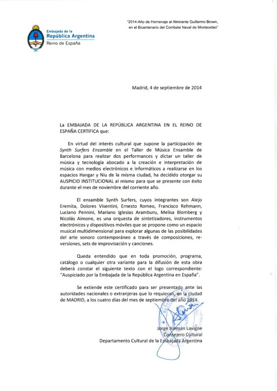 Auspicio a SSE - Embajada Argentina en Espan_a